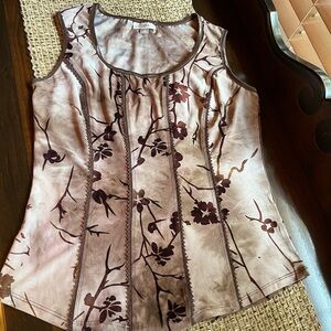 Roz & Ali Floral Tank Top - Brown and Tan Size S